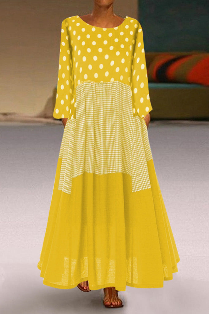 EP | Polka Dot Panel Vichy Robe maxi sans manches
