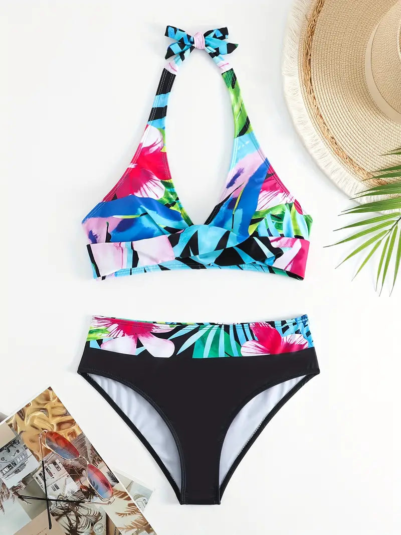 EP | Bikini croisé stylé à imprimé aléatoire