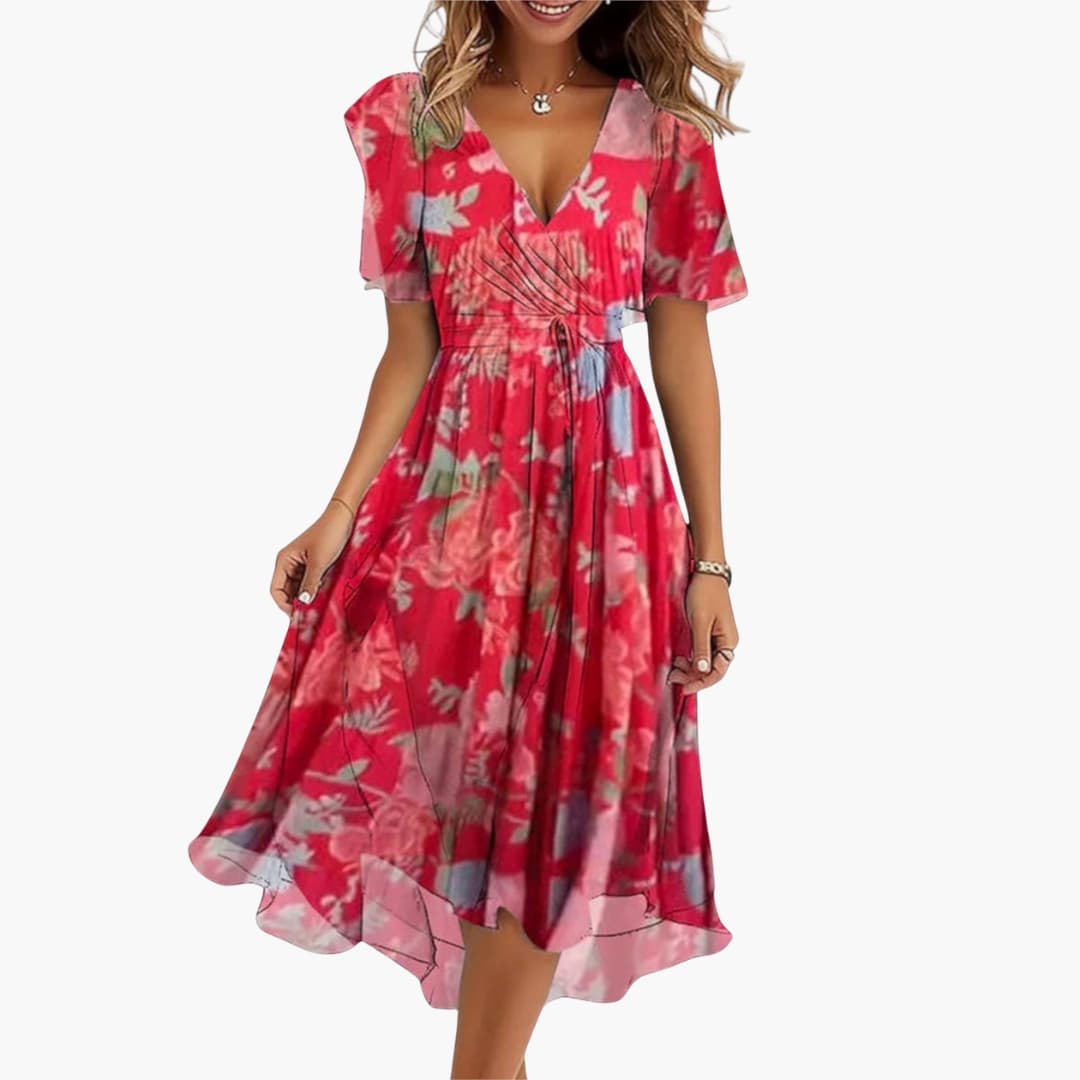 EP | Robe midi d'été pour femme avec ourlet haut et décolleté en V