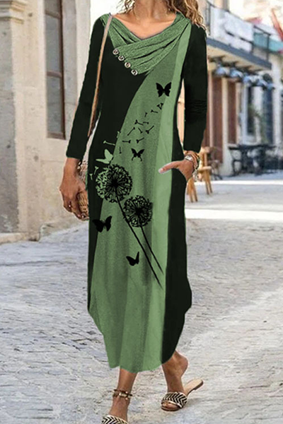 EP | Casual Print Split Joint Contrast Irregular Dresses