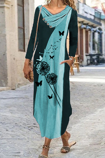 EP | Casual Print Split Joint Contrast Irregular Dresses
