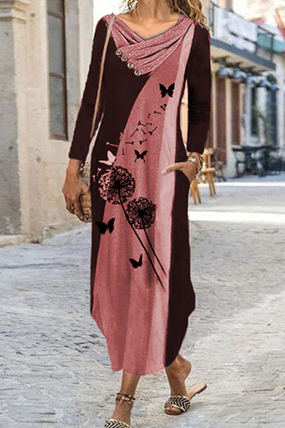 EP | Casual Print Split Joint Contrast Irregular Dresses