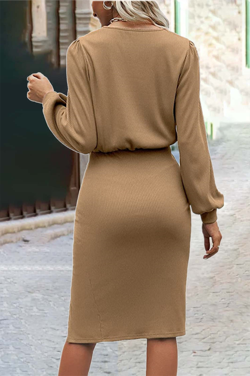 EP | Robes jupes simples à la mode avec décolleté en O et jupe à un seul niveau