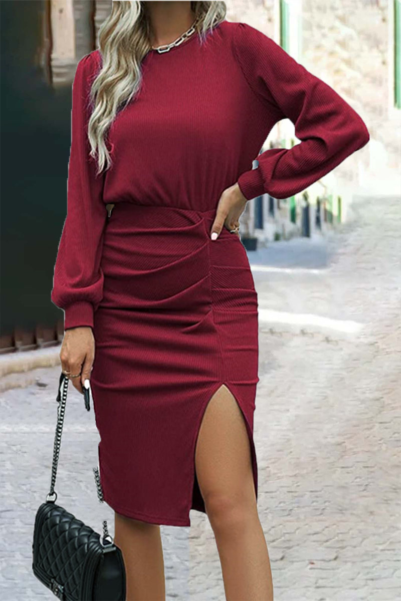 EP | Robes jupes simples à la mode avec décolleté en O et jupe à un seul niveau