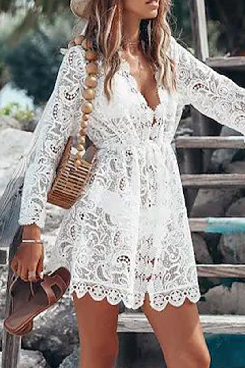 EP | Casual vacances solide dentelle brodée Maillots de bain Cover Up