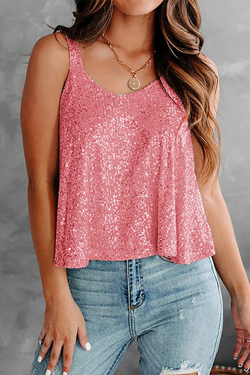 EP | Sexy Casual Paillettes solides O cou Camis(7 couleurs)