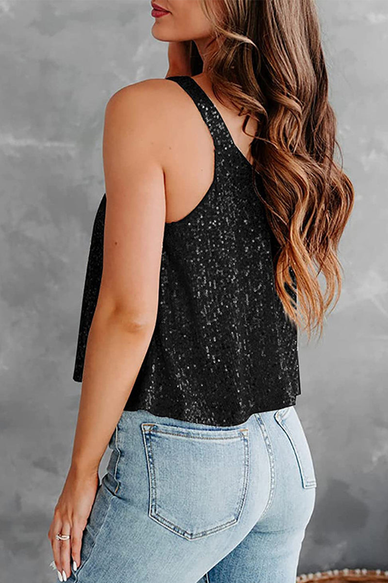 EP | Sexy Casual Paillettes solides O cou Camis(7 couleurs)