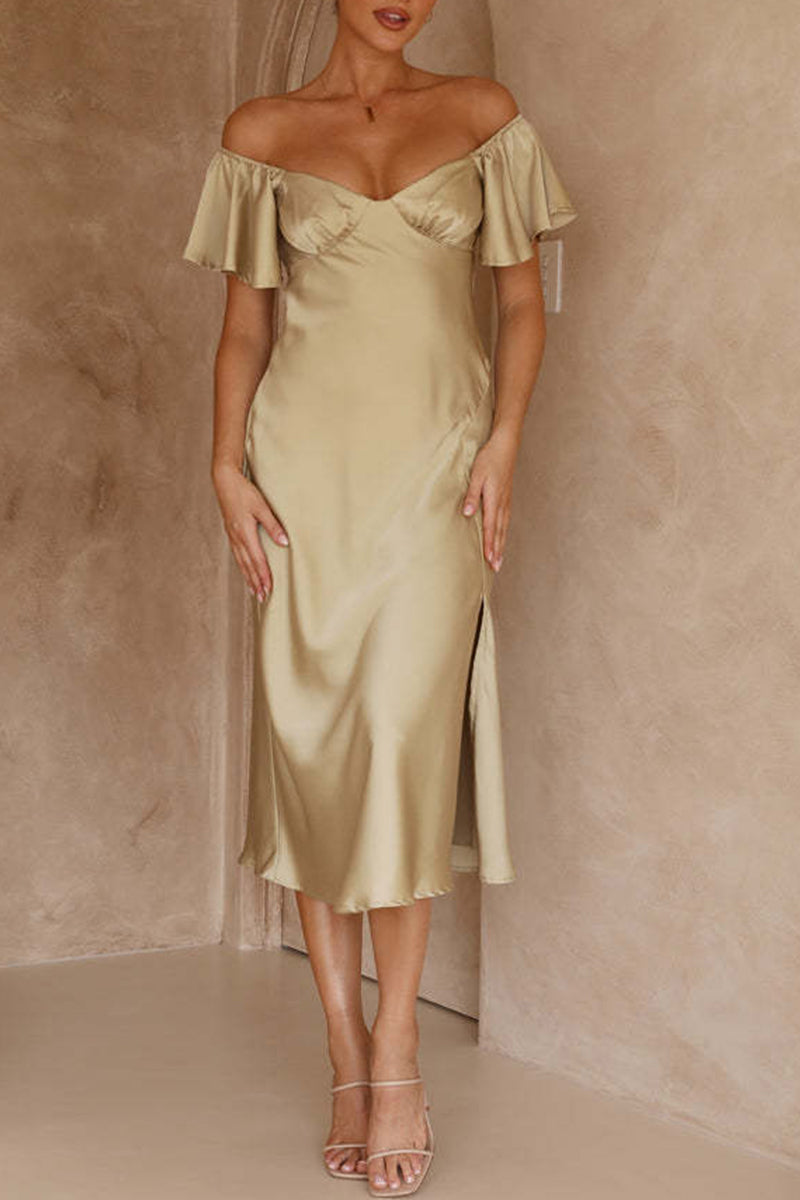 EP | Robe midi en satin à motif bardot