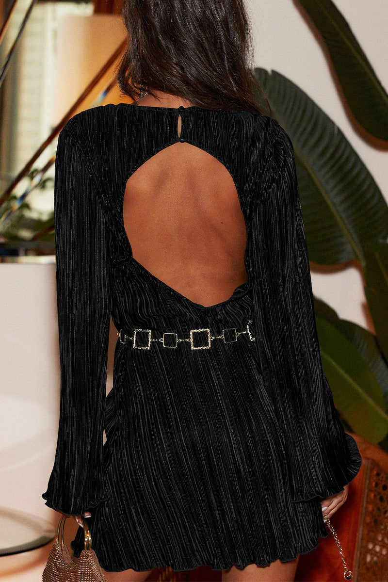 EP | Sexy solides paillettes O-cou robes à manches longues