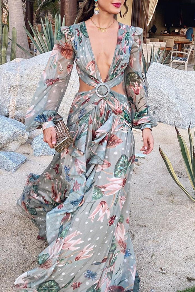 EP | Sexy Floral Cross Straps V-cou imprimé robes