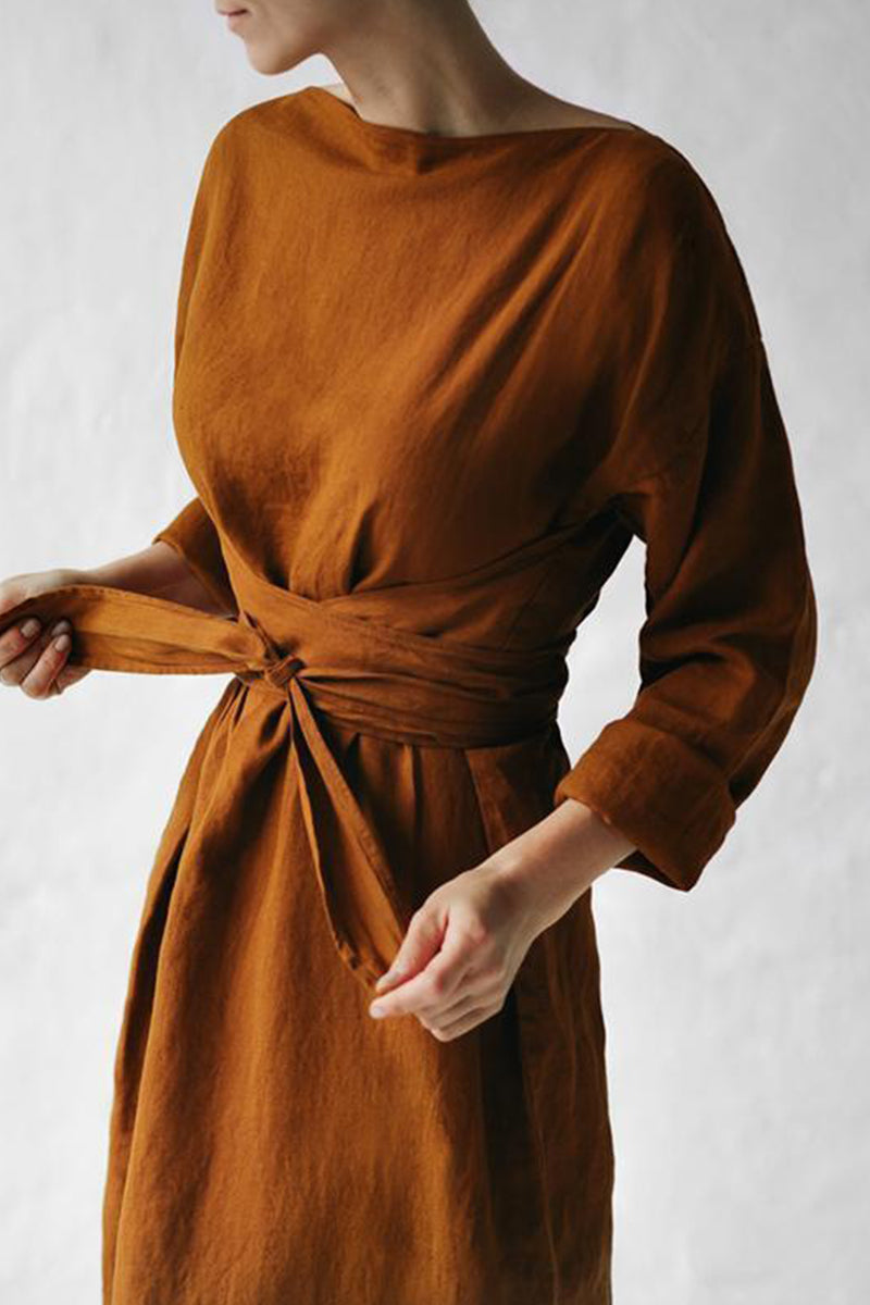 EP | Robe midi en lin avec ceinture