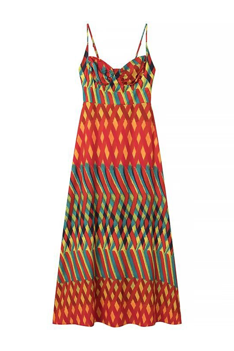 EP | Elégantes robes sling avec contraste de patchwork rayé et décolleté en V