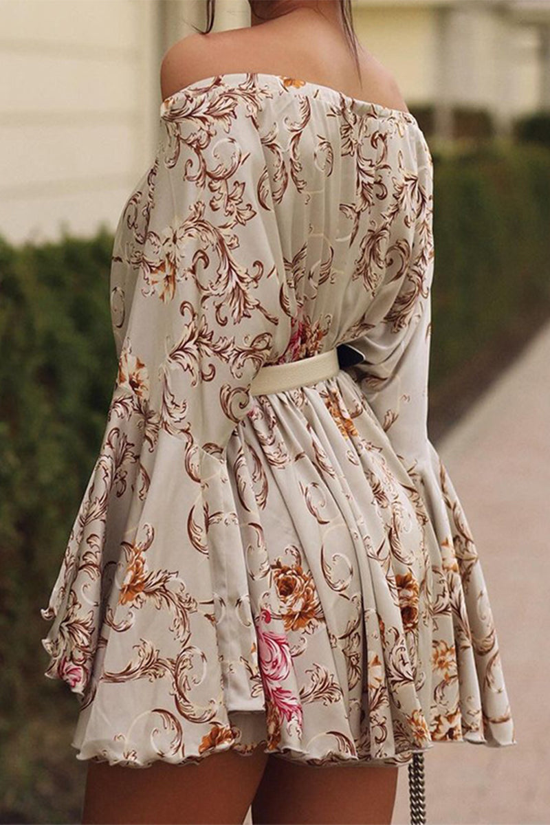 EP | Sexy floral imprimé hors de l'épaule robes de vacances avec de la dentelle (sans ceinture de taille)