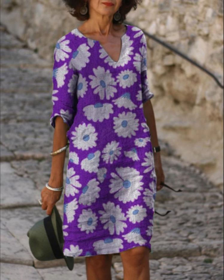EP | Robe midi vintage avec décolleté en V et demi-manches