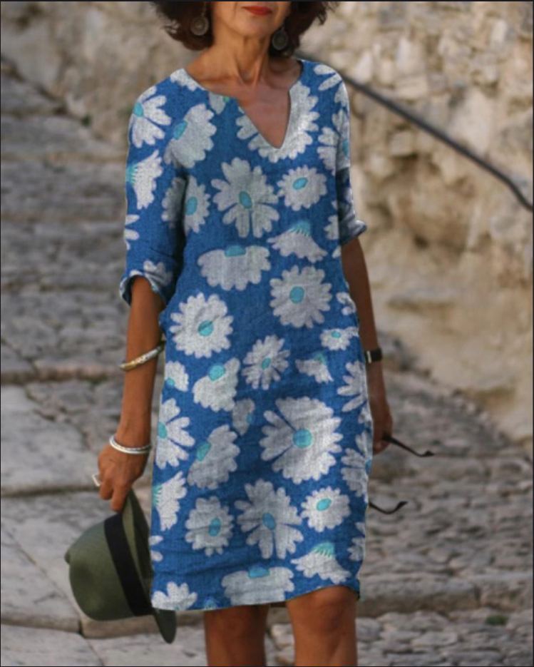 EP | Robe midi vintage avec décolleté en V et demi-manches