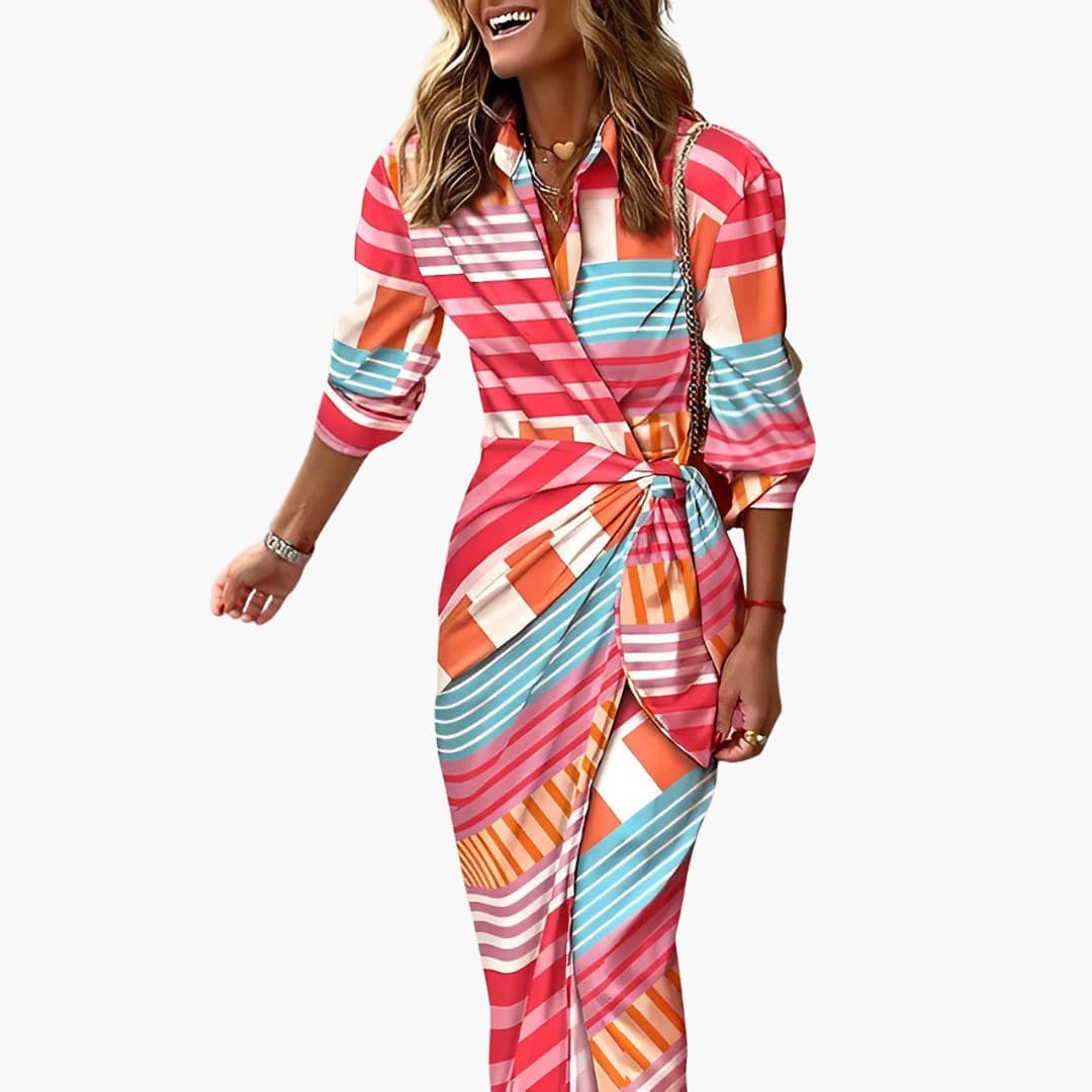 EP | Robe midi d'été pour femme avec nœud sur le côté et imprimé à rayures