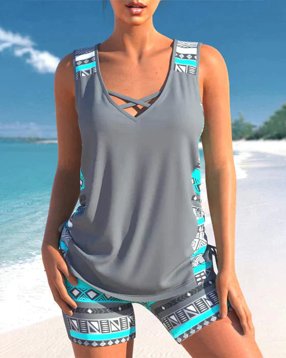 ND | Tankini avec imprimé tribal et détail croisé