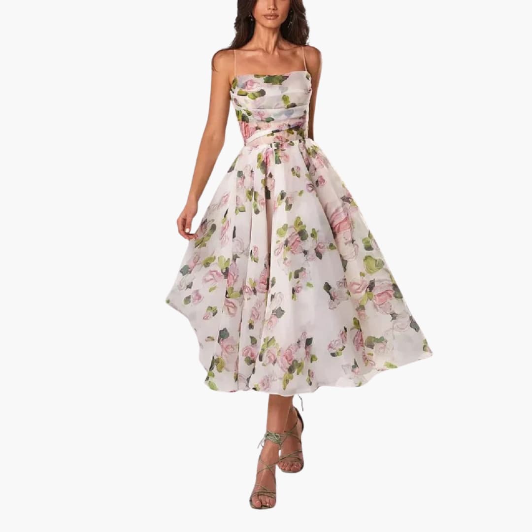 EP | Robe midi femme A-ligne avec imprimé floral et bretelles spaghetti