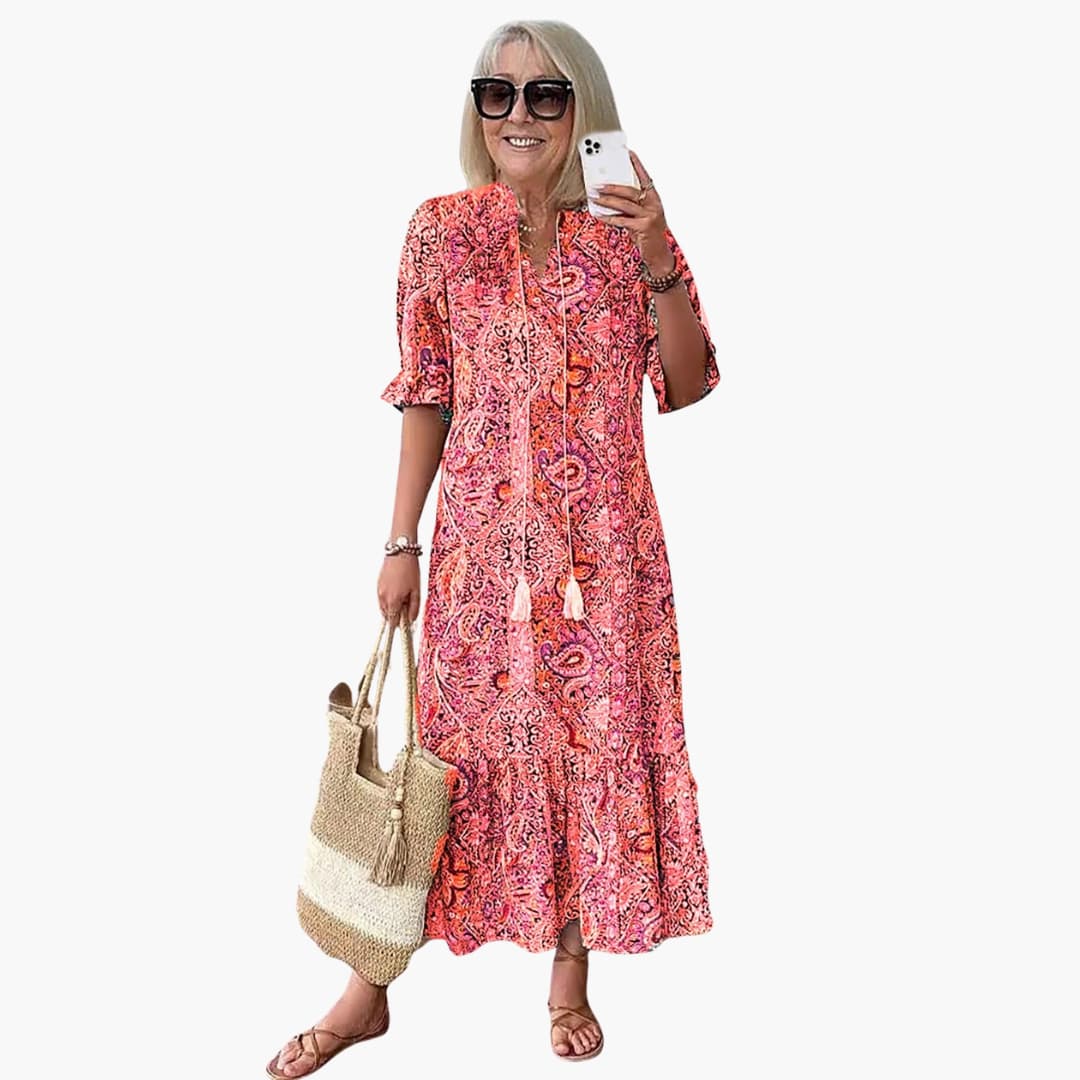 EP | Robe midi boho pour femme avec demi-manches et imprimé paisley