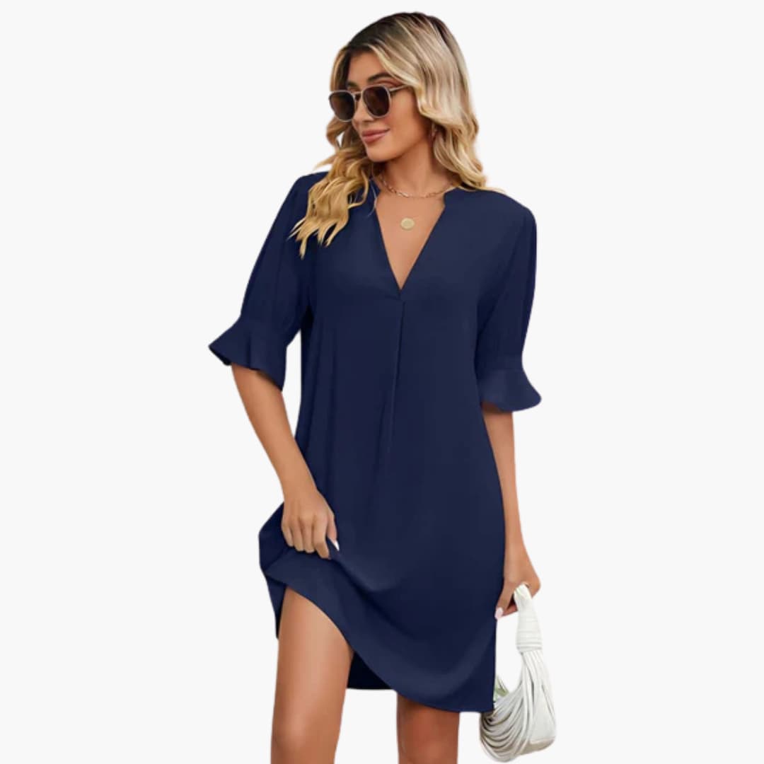 EP | Robe midi d'été pour femme avec décolleté en V et demi-manches
