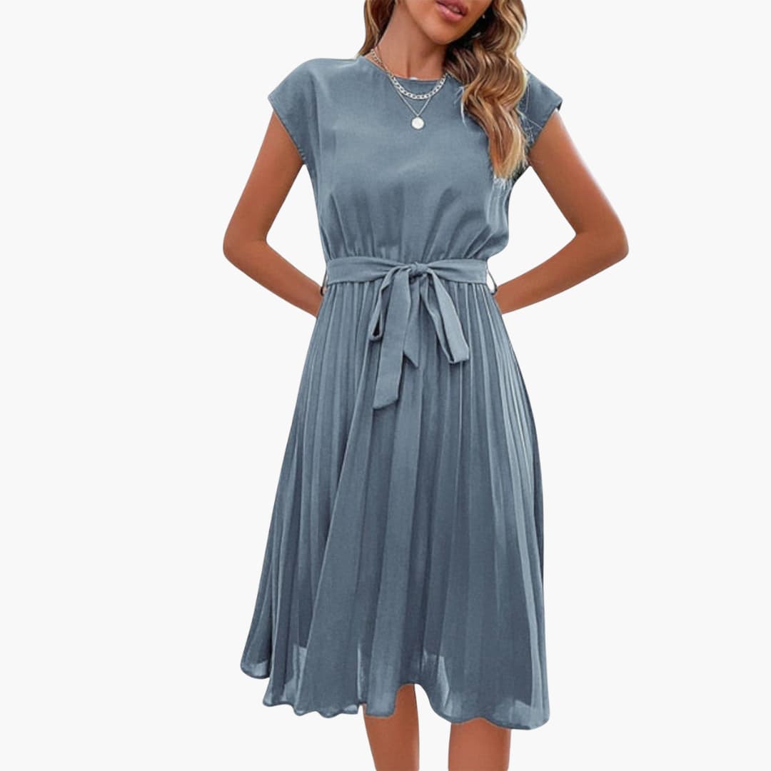 EP | Robe midi décontractée pour femme avec jupe plissée et ceinture à nouer