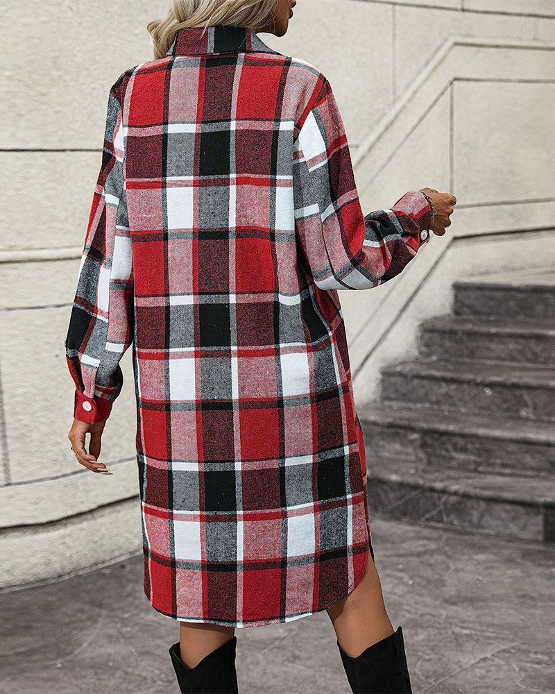 EP | Robe droite à revers en tissu à carreaux