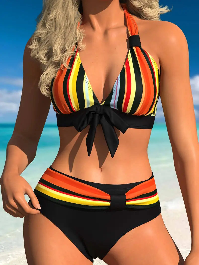 EP | Bikini Halter à rayures colorées avec cordon de serrage