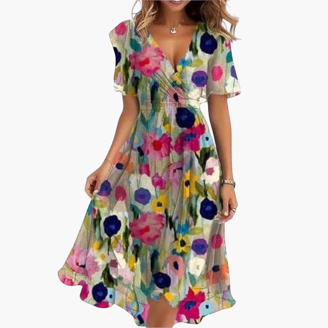 EP | Robe midi d'été pour femme avec ourlet haut et décolleté en V
