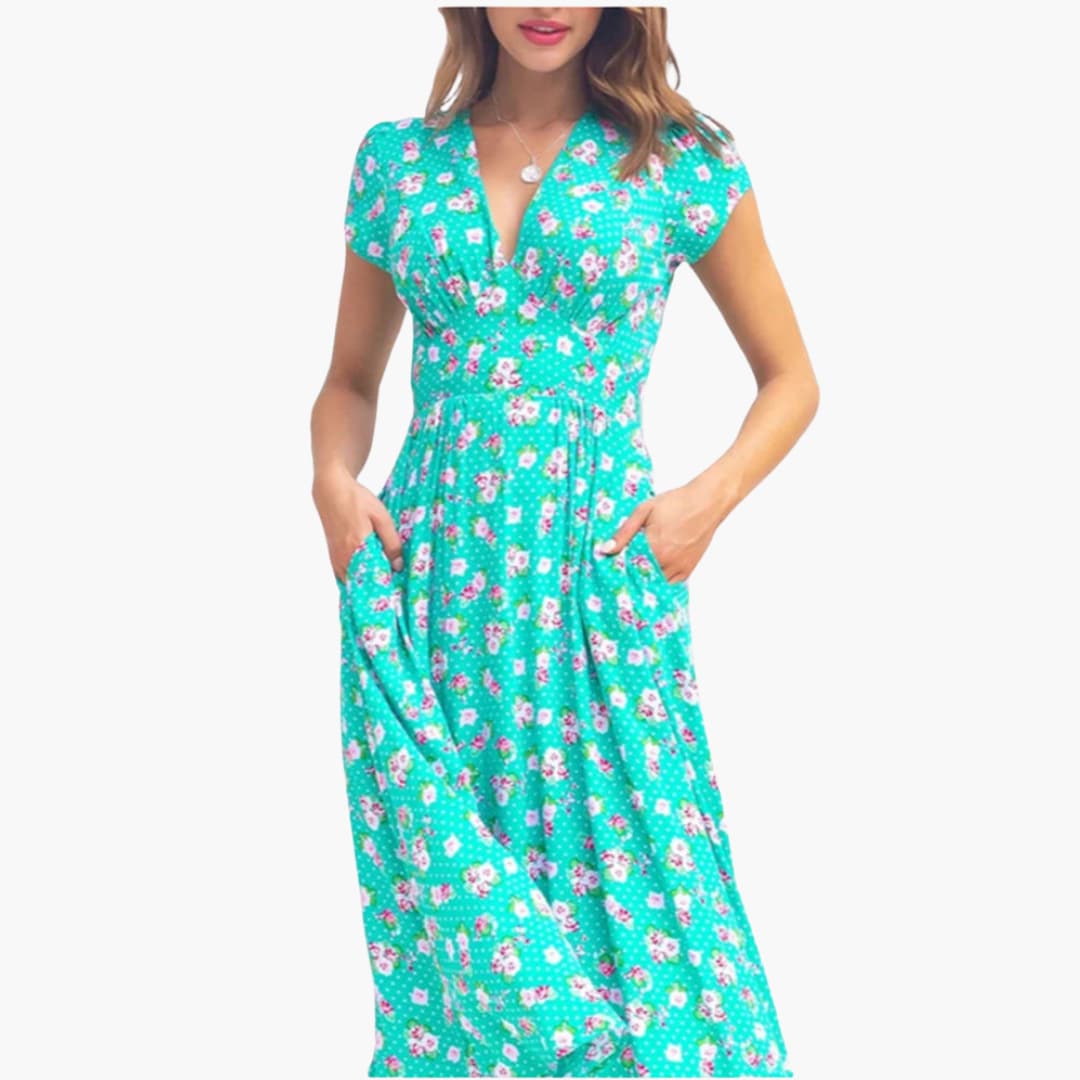 EP | Robe midi fleurie pour femme avec poches et manches courtes