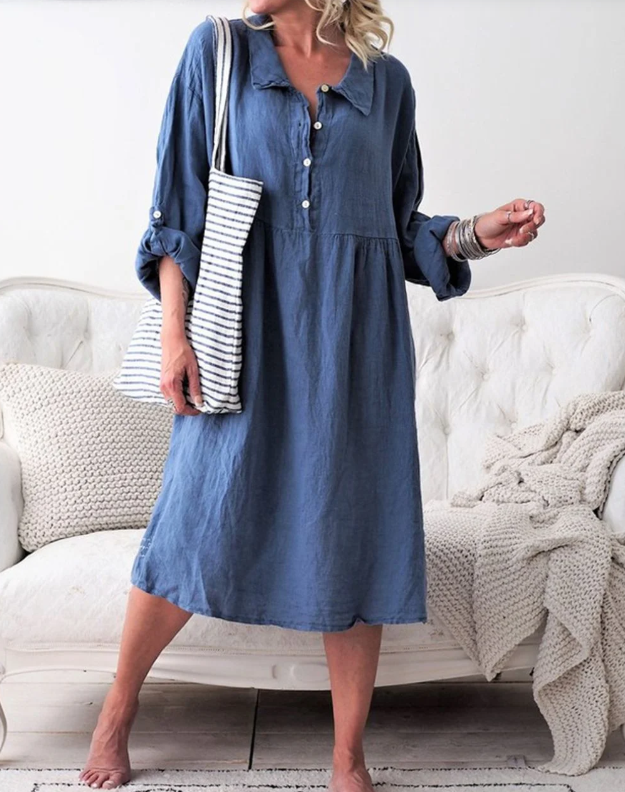 EP | Robe basique boutonnée à col chemise et manches longues