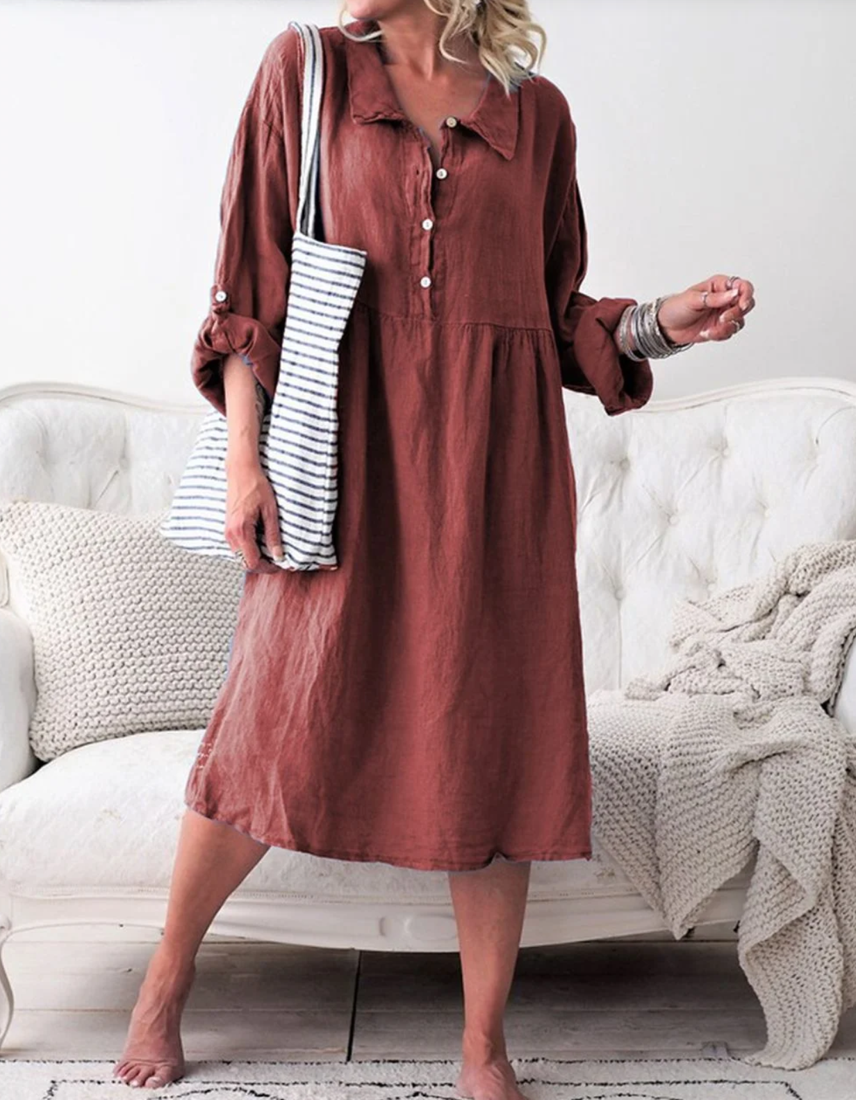 EP | Robe basique boutonnée à col chemise et manches longues