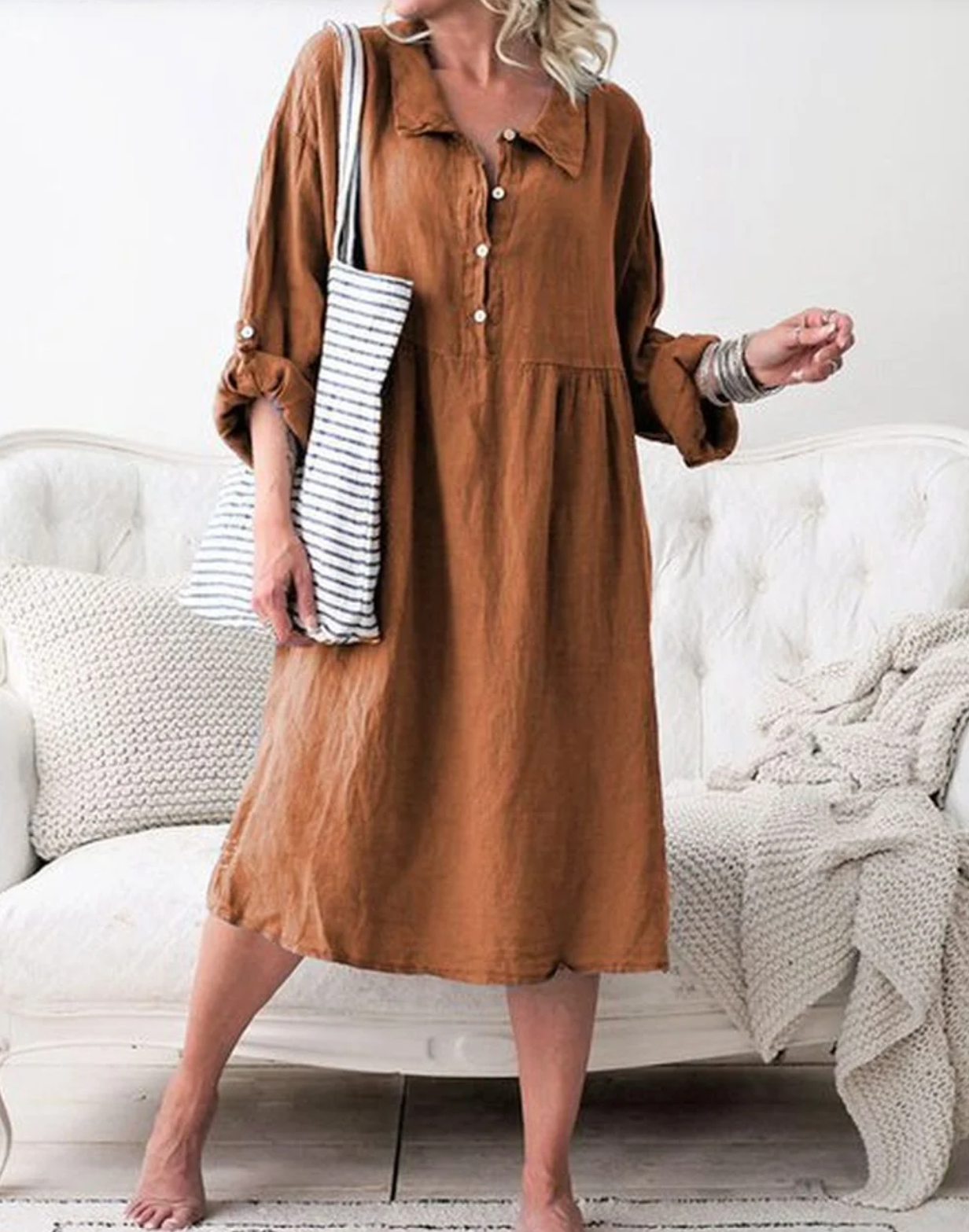 EP | Robe basique boutonnée à col chemise et manches longues