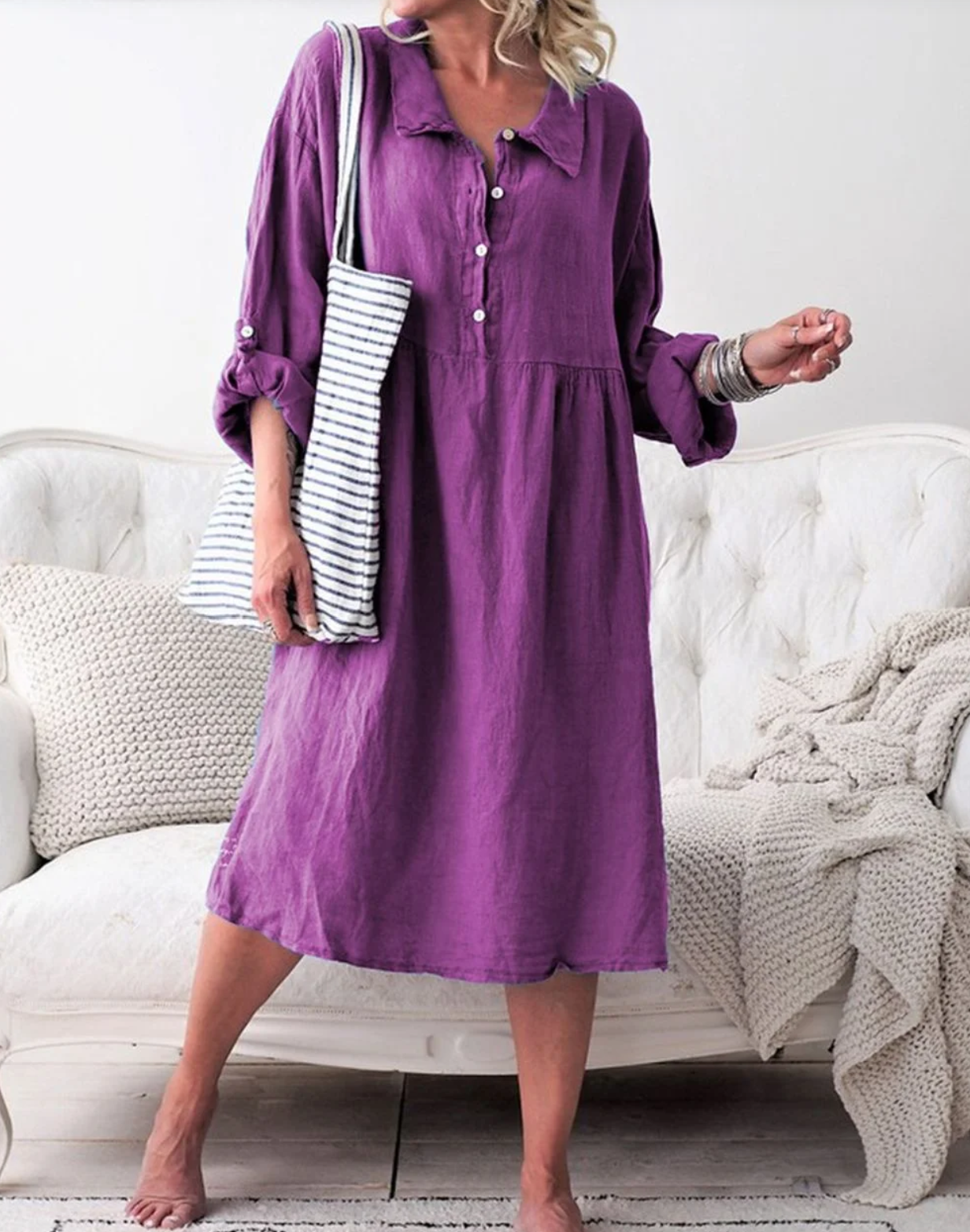 EP | Robe basique boutonnée à col chemise et manches longues