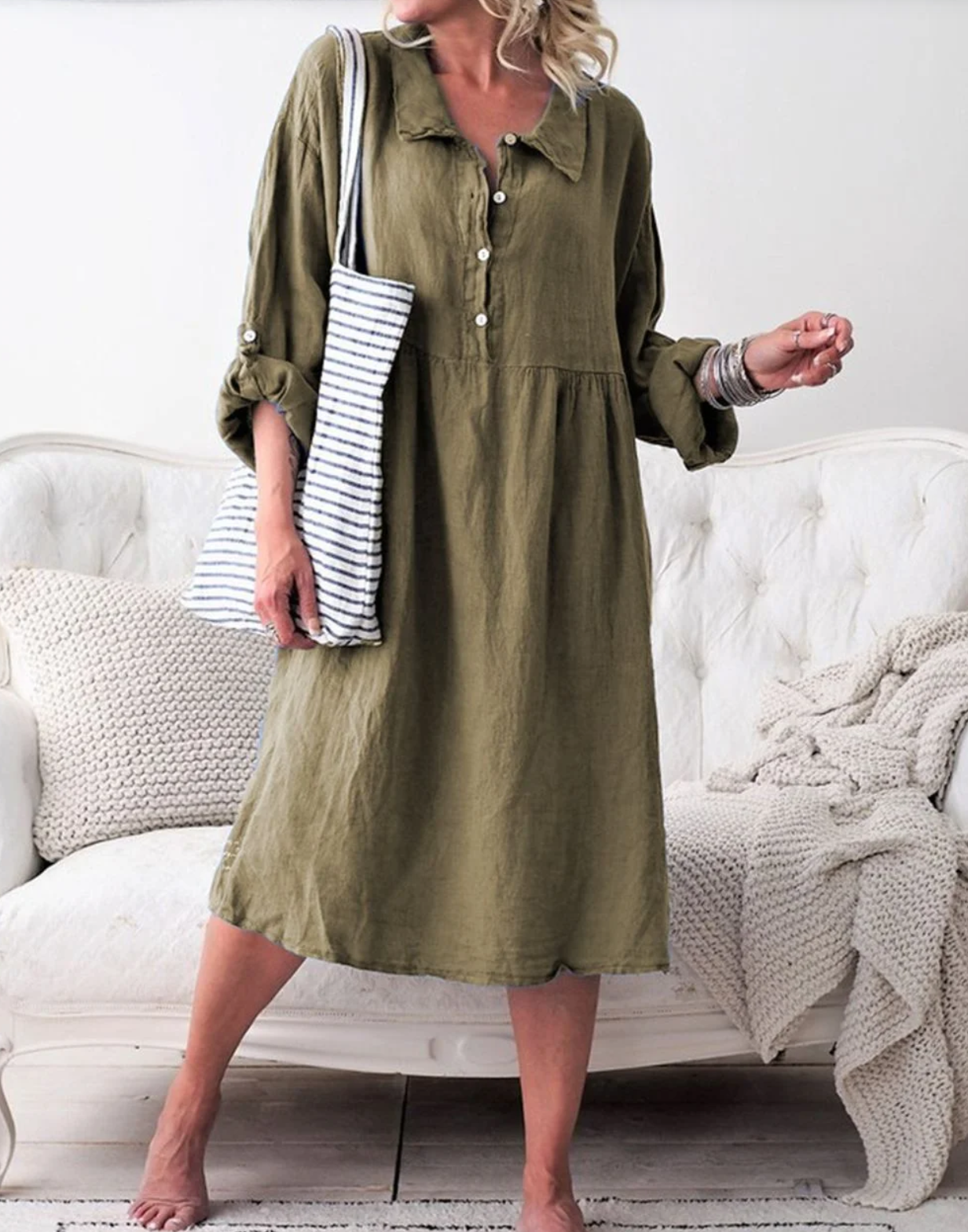 EP | Robe basique boutonnée à col chemise et manches longues