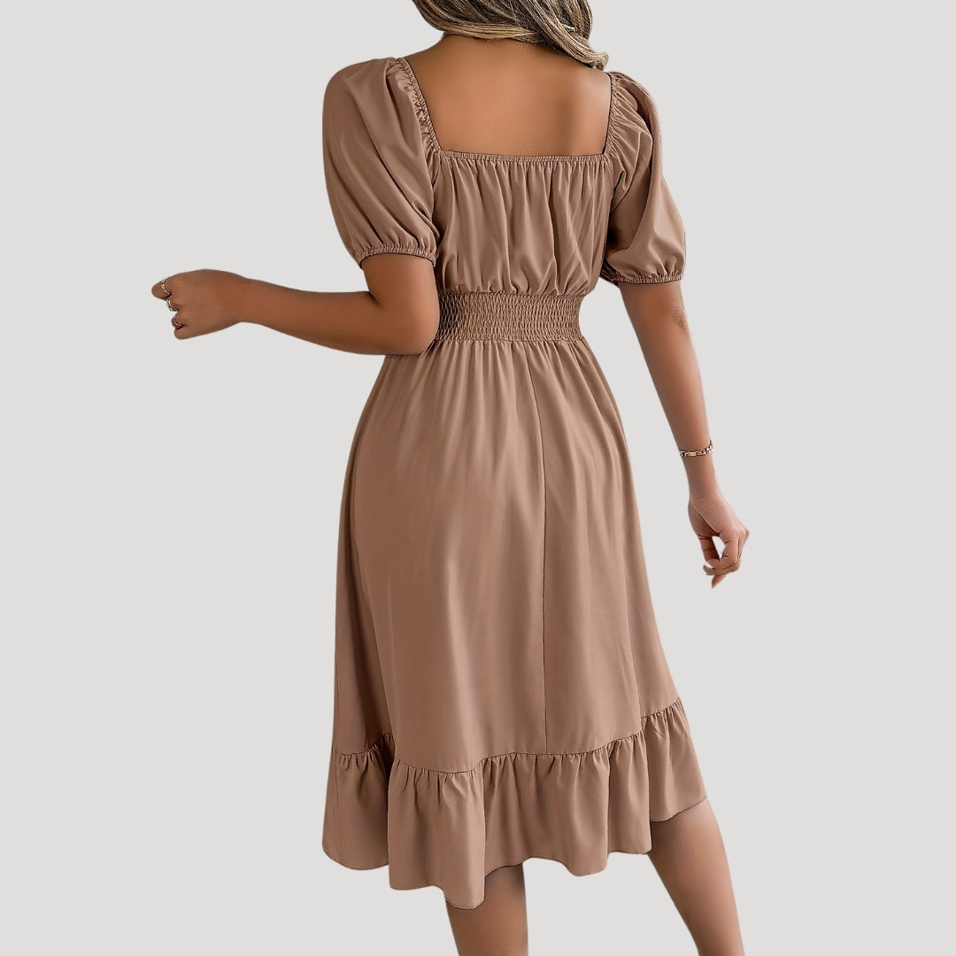 EP | Robe midi à manches bouffantes pour femme avec taille smockée