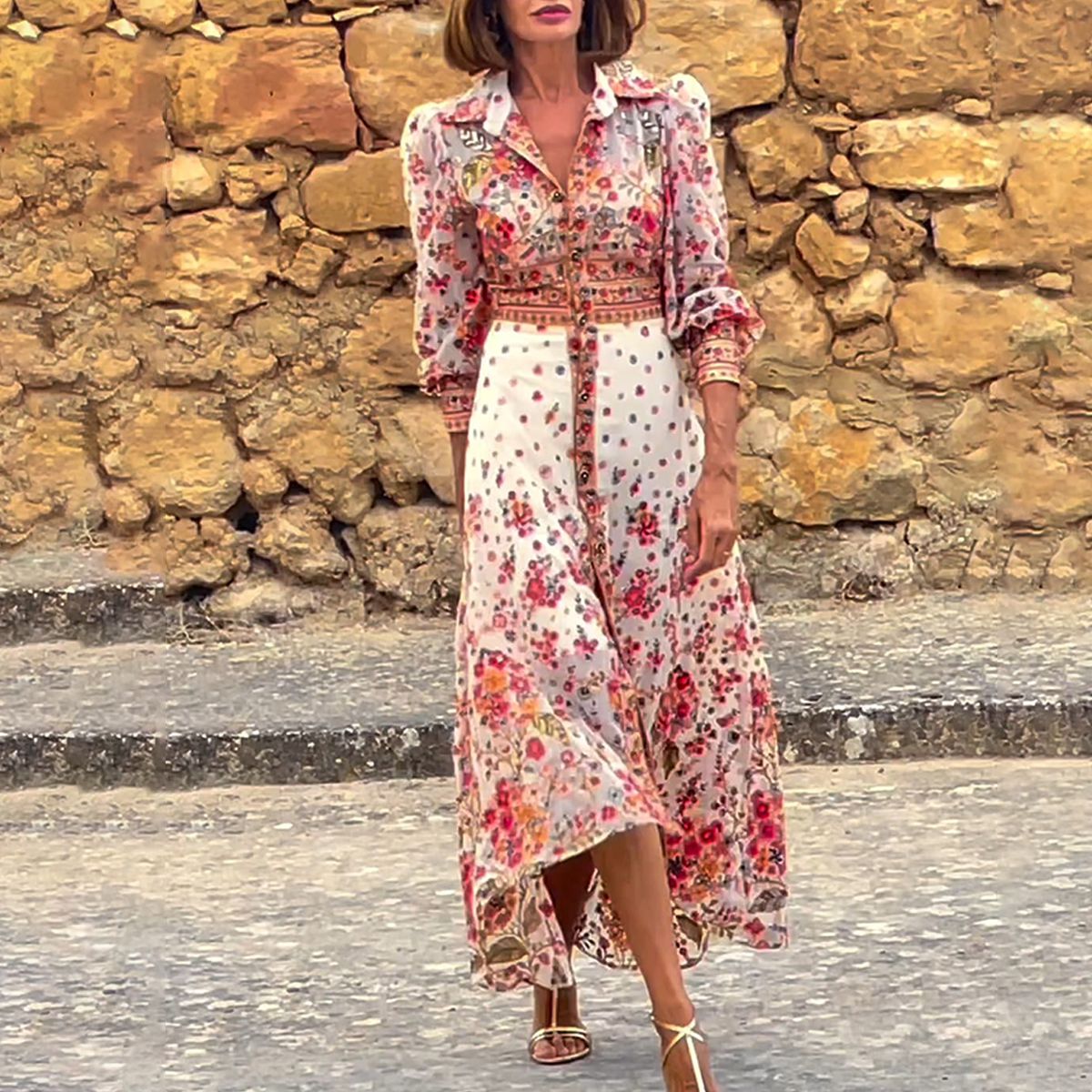 EP | Maxi-robe élégante avec imprimé floral et col