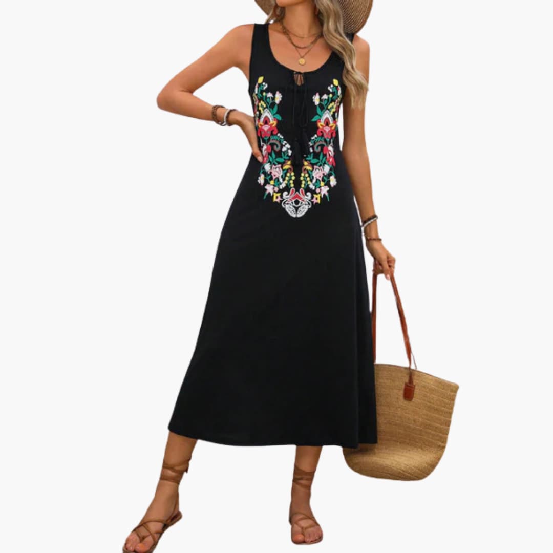 EP | Robe midi sans manches pour femme avec broderie florale