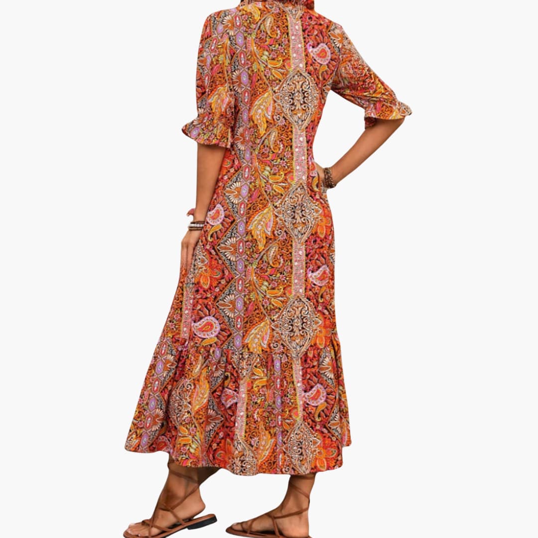 EP | Robe midi boho pour femme avec demi-manches et imprimé paisley