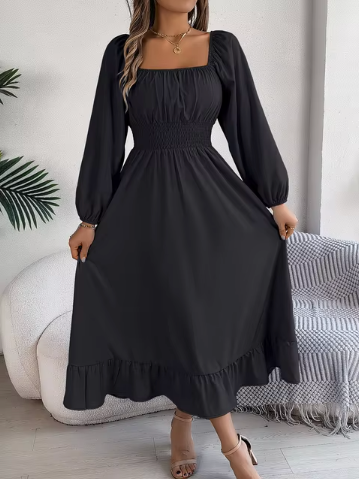 EP | Robe à taille haute et manches bouffantes