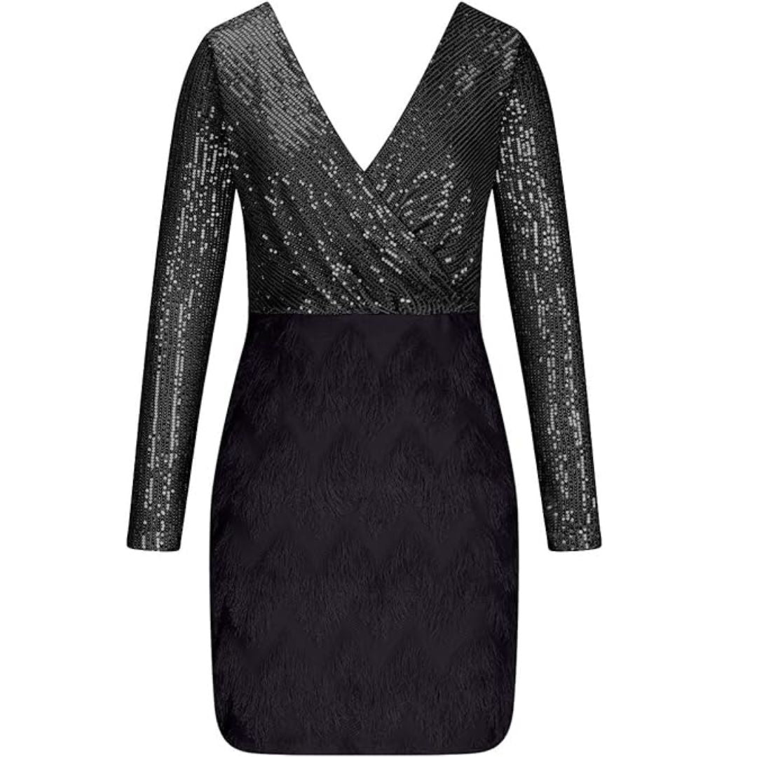 EP | Robe Heidi-Mode avec paillettes et décolleté en V