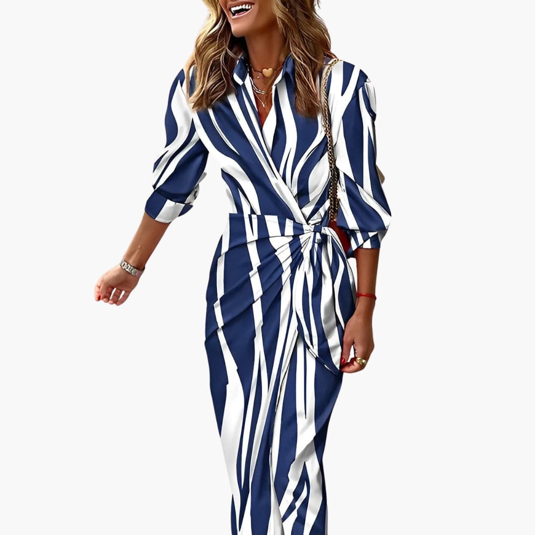 EP | Robe midi d'été pour femme avec nœud sur le côté et imprimé à rayures