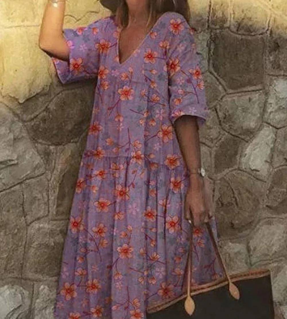 EP | Robe décontractée col V avec impression de fleurs