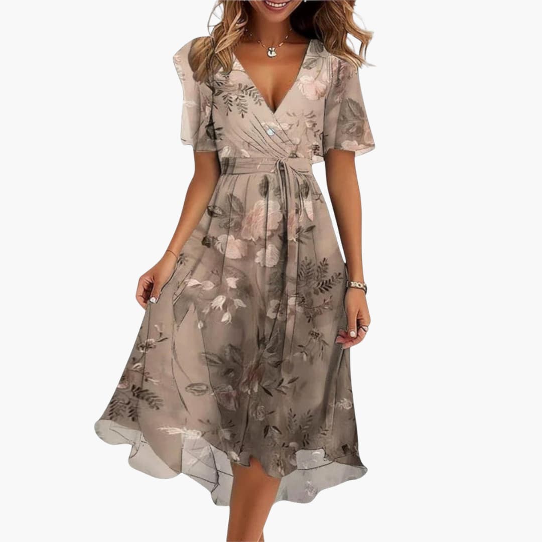 EP | Robe midi d'été pour femme avec ourlet haut et décolleté en V
