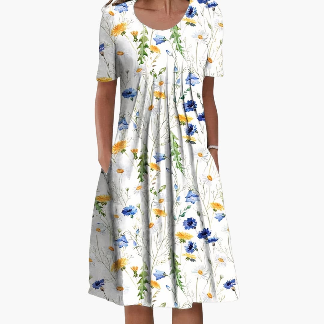 EP | Robe midi d'été pour femme avec imprimé floral et manches courtes