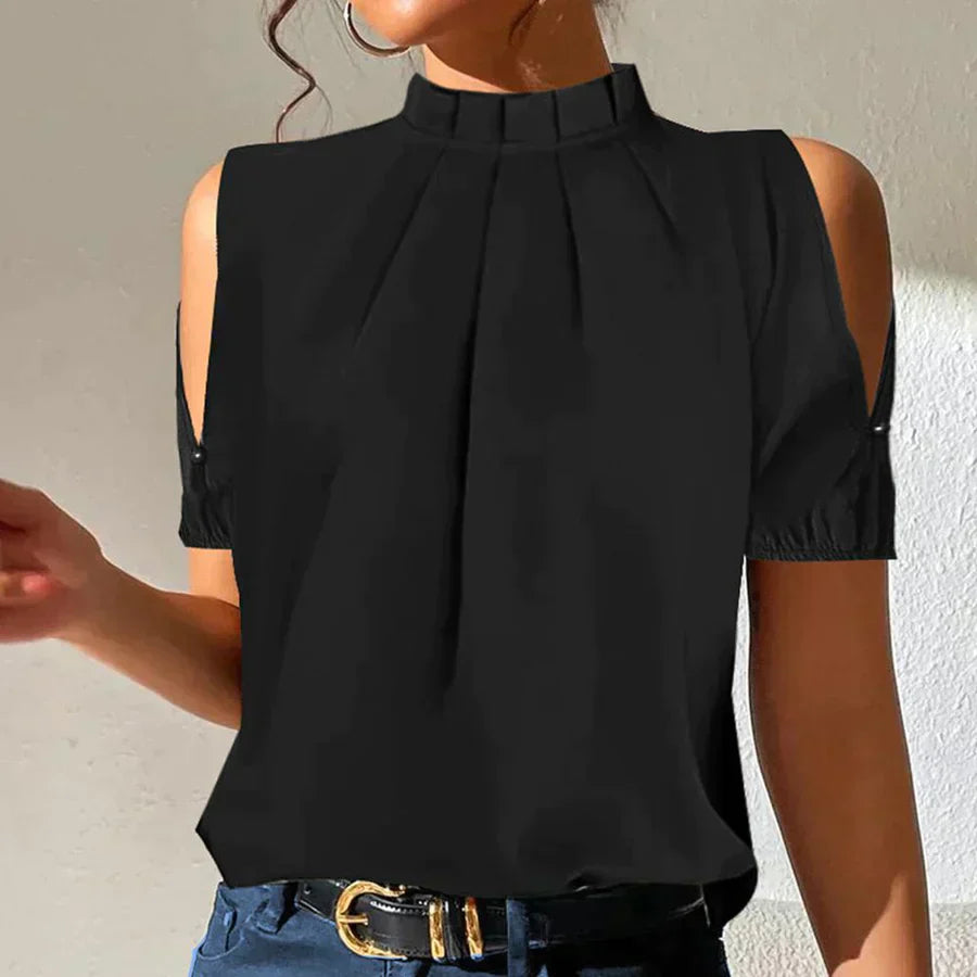 ND | Top plissé noir chic à manches ouvertes