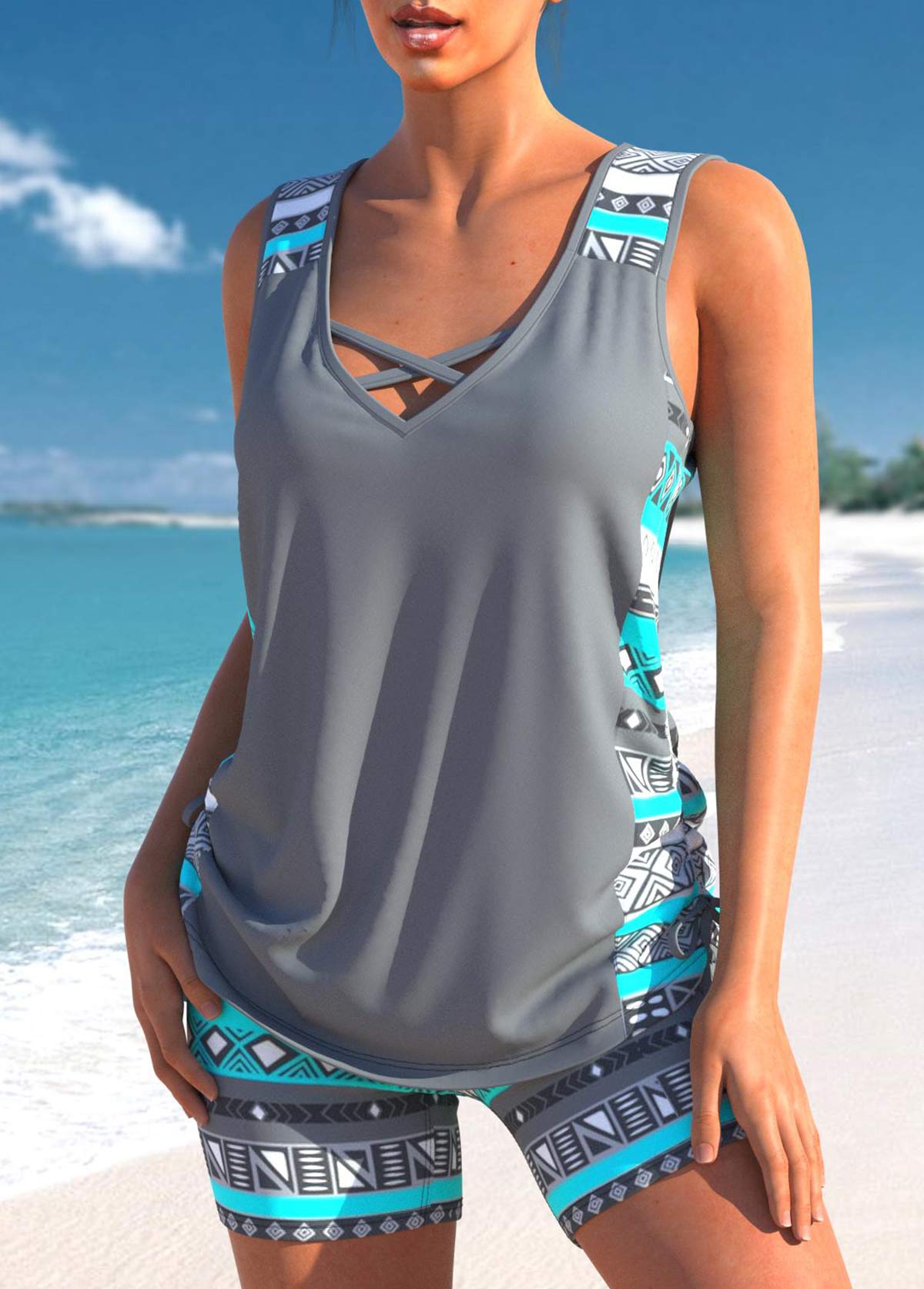 ND | Tankini avec imprimé tribal et détail croisé