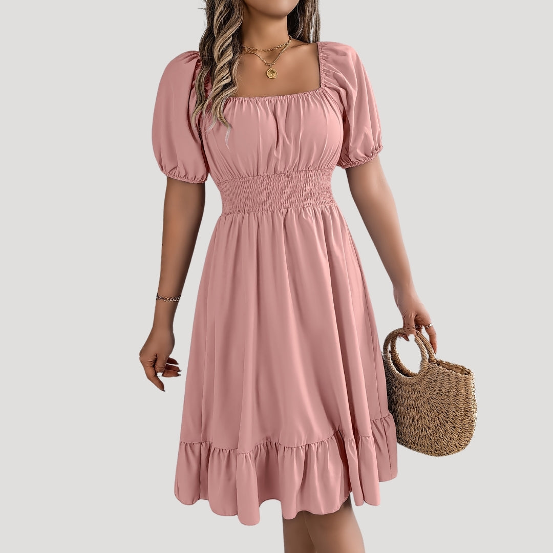 EP | Robe midi à manches bouffantes pour femme avec taille smockée