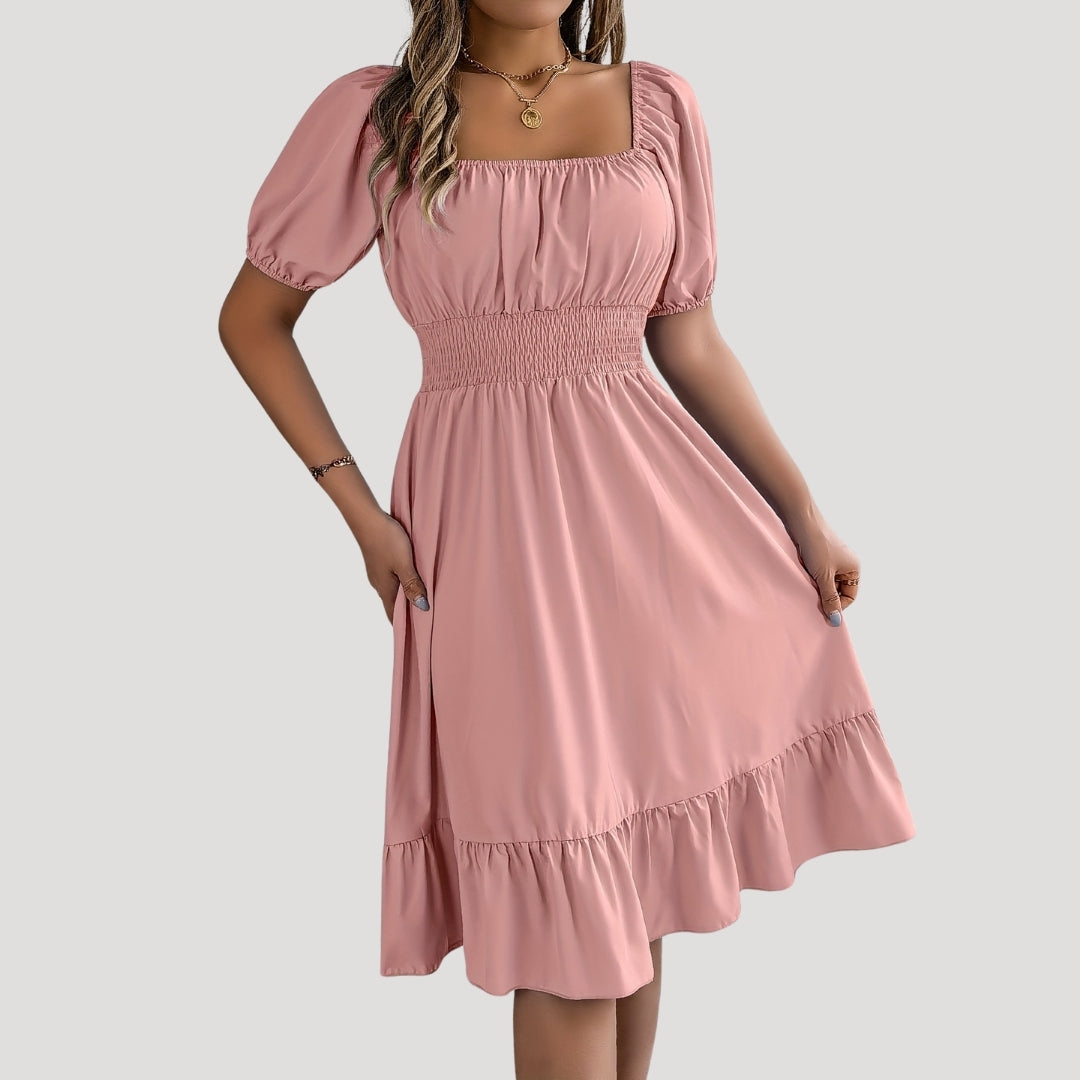 EP | Robe midi à manches bouffantes pour femme avec taille smockée