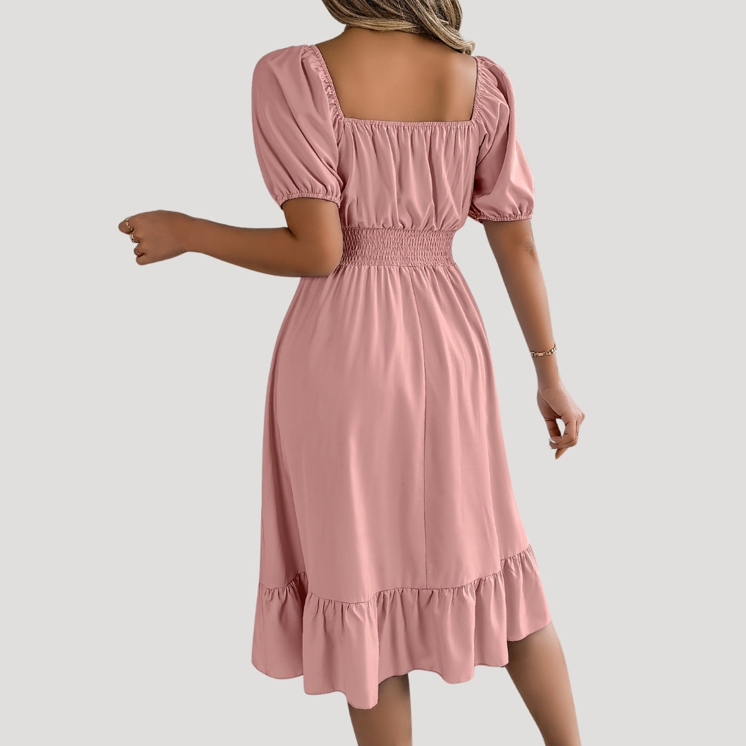 EP | Robe midi à manches bouffantes pour femme avec taille smockée