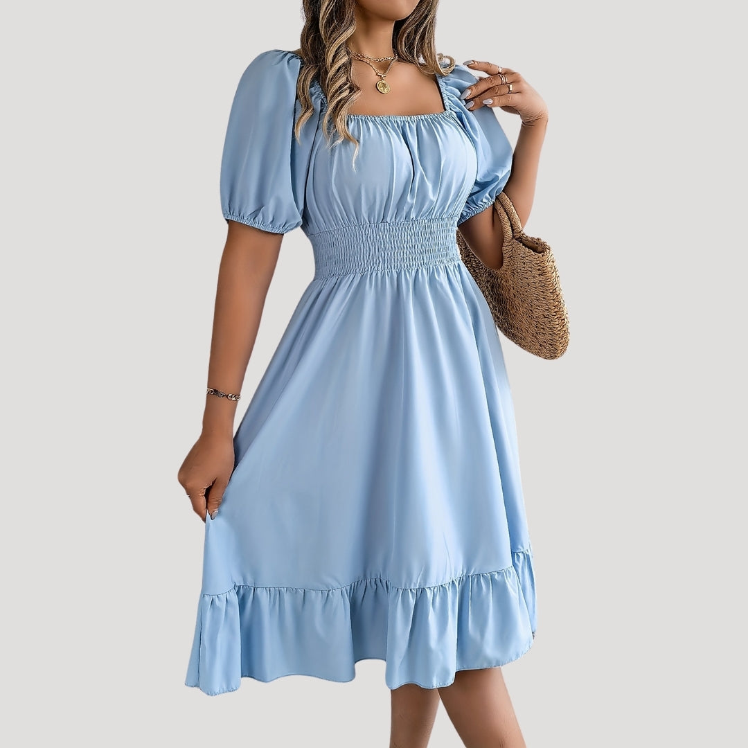 EP | Robe midi à manches bouffantes pour femme avec taille smockée